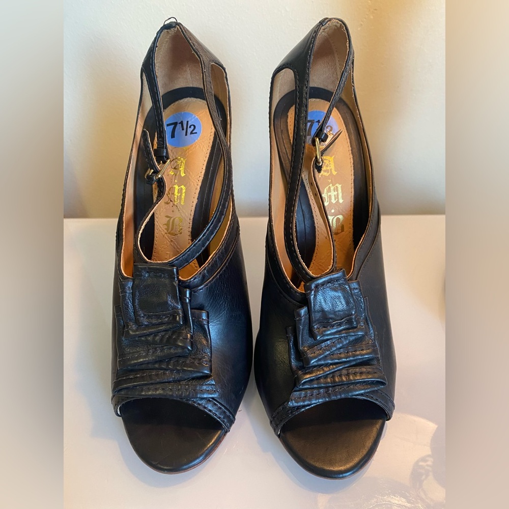 L.A.M.B.  Black Peep-Toe Heels